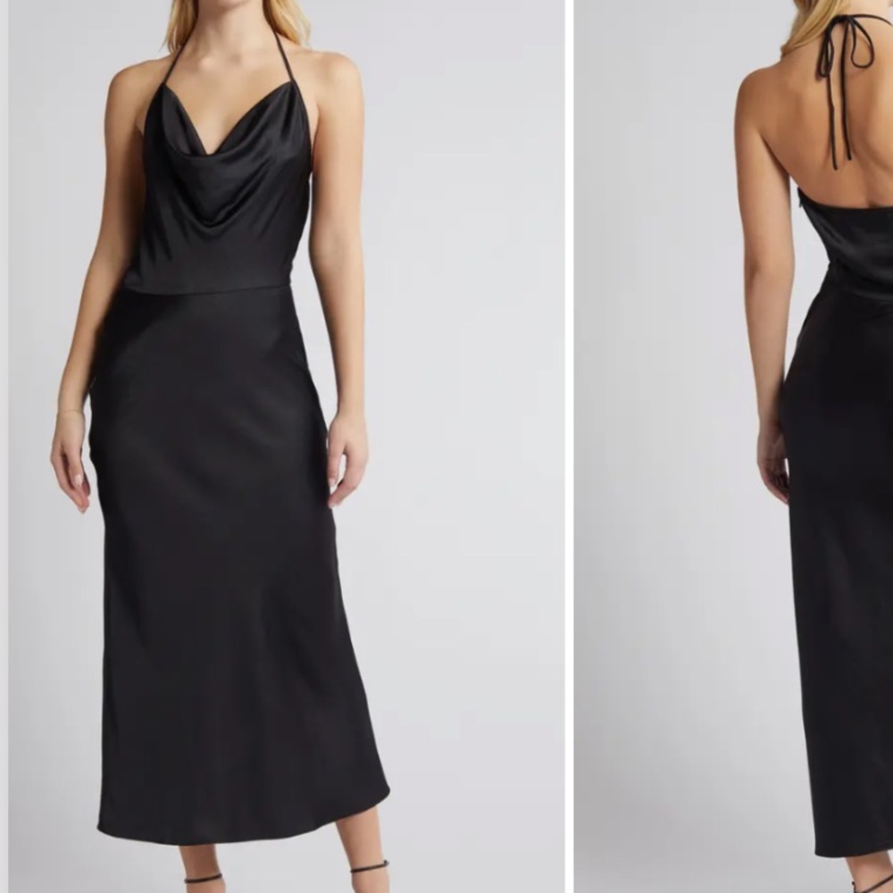 NEW Chelsea 28 Black Cowl Neck Halter Midi Dress XL